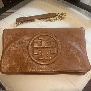 Tory Burch Tan Leather Logo Shoulder Bag / Clutch with Chain Strap